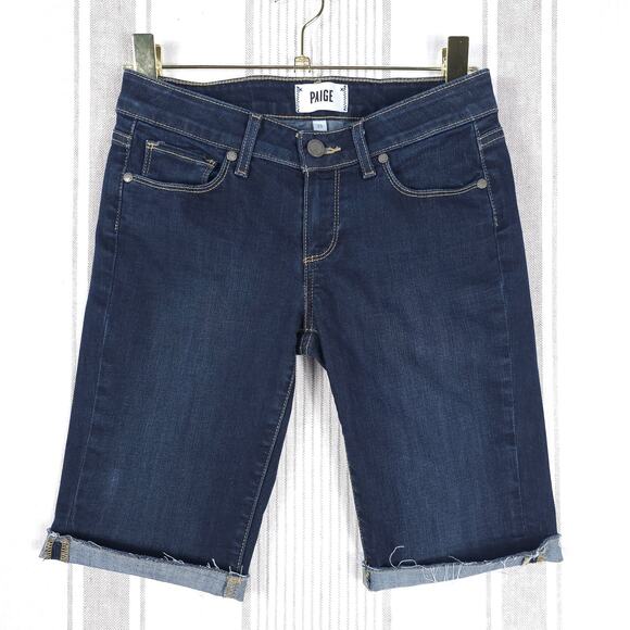 PAIGE Pants - Paige Denim Shorts Womens 25 Dark Wash Kayla Bermuda Rolled Raw Hem Stretch Jean